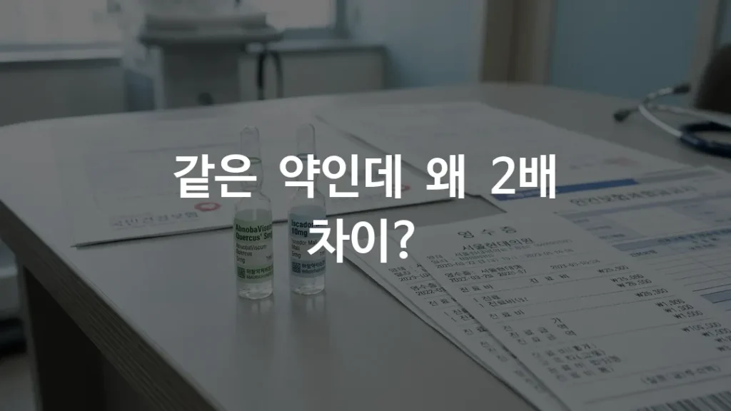 미슬토 주사 가격을 비교하기 위해 앰플과 진료비 영수증이 놓인 병원 테이블