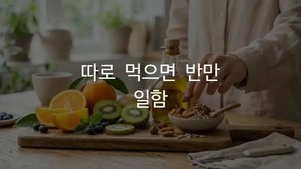 만성염증 영양제 비타민C 비타민E 항산화 식품을 함께 챙기는 모습
